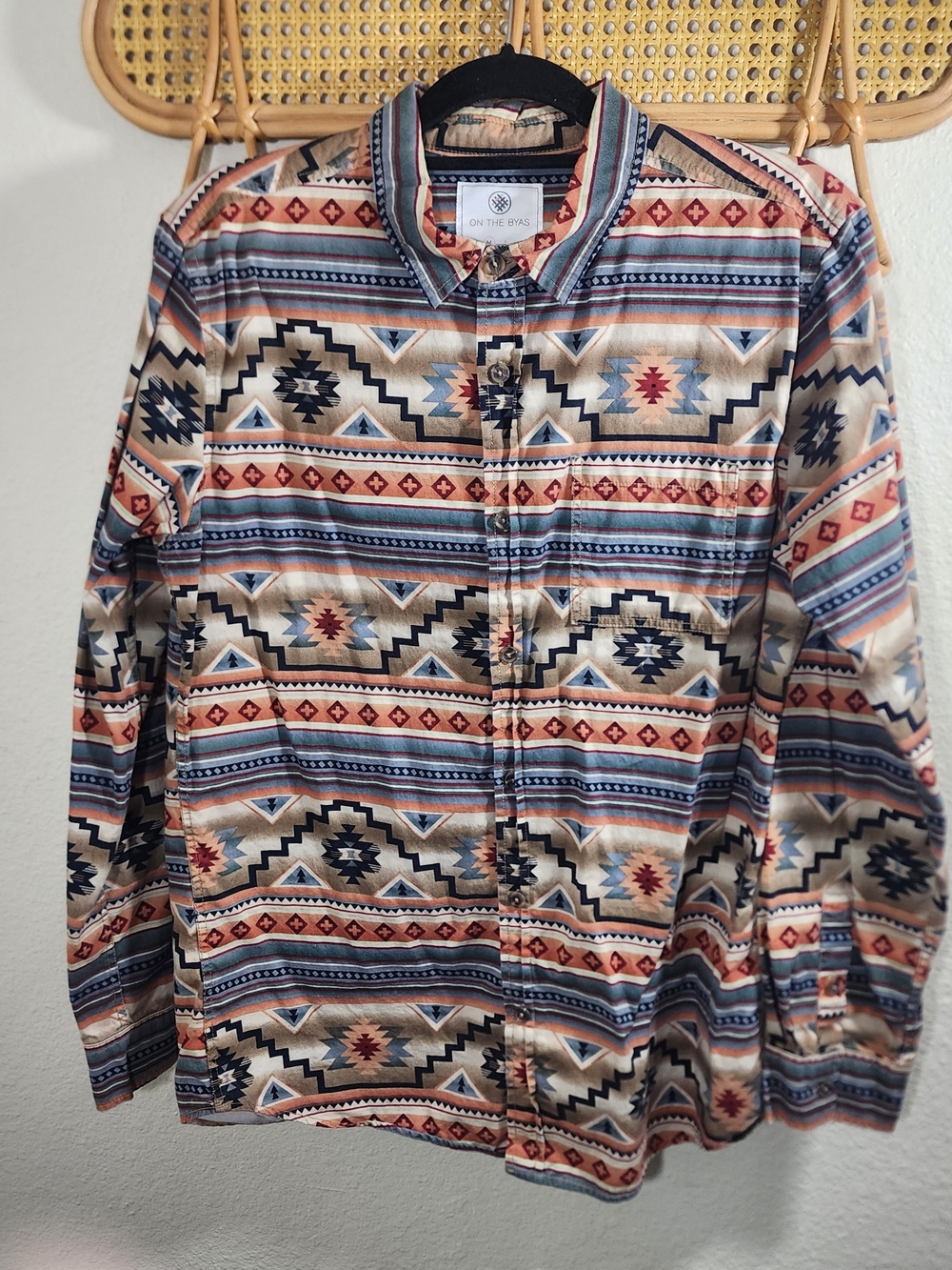 on the byas Multicolor Aztec-Patterned Button-Up Shirt Jacket